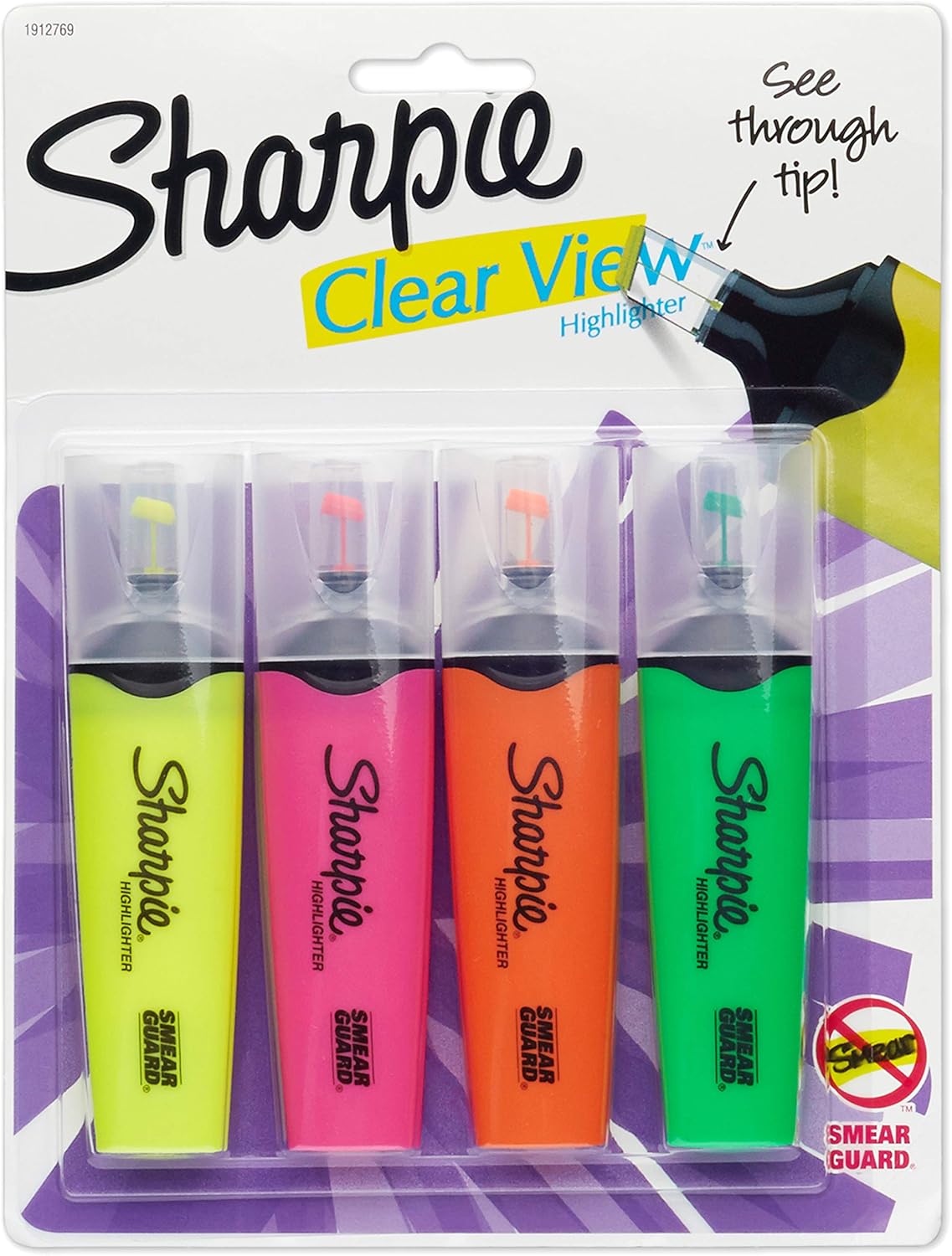 Sharpie 1912769 Clear View Highlighters, Chisel Tip, Assorted Colors, 4-Count : Office Products
