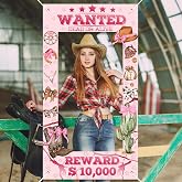 TEASIK Pink Cowgirl Banner Backdrop - 72x39 Inch Cowgirl Photo Prop with Rope, Western Pink Bow Cowgirl Party Decor for Cowboy Themed Party Decorations, Baby Shower and Bachelorette Birthday Party Supplies