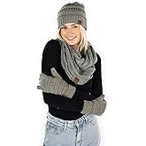 Funky Junque Hat Scarf Glove Set for Women – Matching Winter Set with Ribbed Knit Beanie, Soft Infinity Scarf & Warm Cozy Knit Gloves for Cold Weather - Confetti Dove Grey