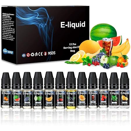 E Liquids ohne Nikotin, E-liquids 12 X 10mL, E-Zigaretten Liquid Set 50VG/50PG Refill Electronic Cigarette, für Elektronische