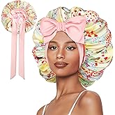 Vettres Double Layer Silk Bonnet with Tie Satin Lined Sleep Cap Hair Cover for Women's Curly Natural Hair