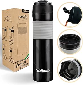 Sisitano 2in1 Travel French Press Coffee Maker, Portable 11.8 oz Tumbler Coffee French Press for Ground Coffee &amp; Tea Leaves; Iced Coffee, Cold Brew Tea, Coffee Mug for Trips, Camping, Work &amp; School