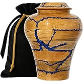 Handcrafted Wooden Cremation Urn (Large (200 lbs) Beutiful and Decorative urn for Adult Human Ashes Fractal Resin Inlay.