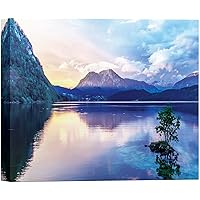 SIGNWIN Canvas Wall Art Yellow Sunrise Over Blue Loch Doilet Highland and Lake Landscape Wilderness Modern Art Tropical Panoramic Colorful Ultra for Living Room, Bedroom, Office - 12x18 inches