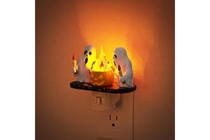 JANDCASE Halloween Night Light,Amber Night Lights Plug into Wall,Cute & Funny Flaming Jumping Night Light,Plug in Ghost & Pumpkin Nightlight with 360° Rotatable for Kids Halloween Party Decor, 1 Pack