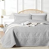 akkialla Full/Queen Size Quilt Bedding Set,Light Grey Lightweight Microfiber Soft Bedspread,Modern Style Geoetric Pattern Coverlet Set for All Seasons,3 Piece(1 Quilt,2 Pillow Shams)