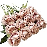 UKELER 12 Pcs Artificial Rose Flowers Blossom Rose Flowers Real Touch Silk Faux Roses with Long Stem Rose Bouquets for Home Decoration Wedding Party Garden Floral Decor