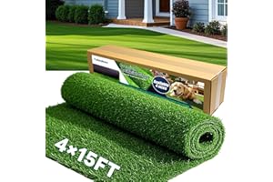 TUBTOKEN Artificial Grass Turf 4x15 FT, 1.38" Thickened Realistic Fake Grass Mat, Indoor/Outdoor Synthetic Lawn with Drainage Holes, UV Resistant Low Maintenance Carpet for Garden, Patio, Pets