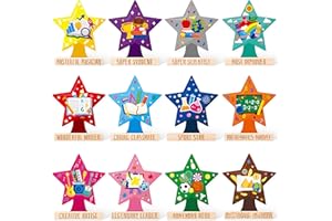 BeYumi Star Acrylic Award Trophy - 12Pcs Year Superlatives Award Trophy for Kids Student of Award Wooden Base Award Recognition Encouragement Trophy Kindergarten Gift School Classroom Party Decoration