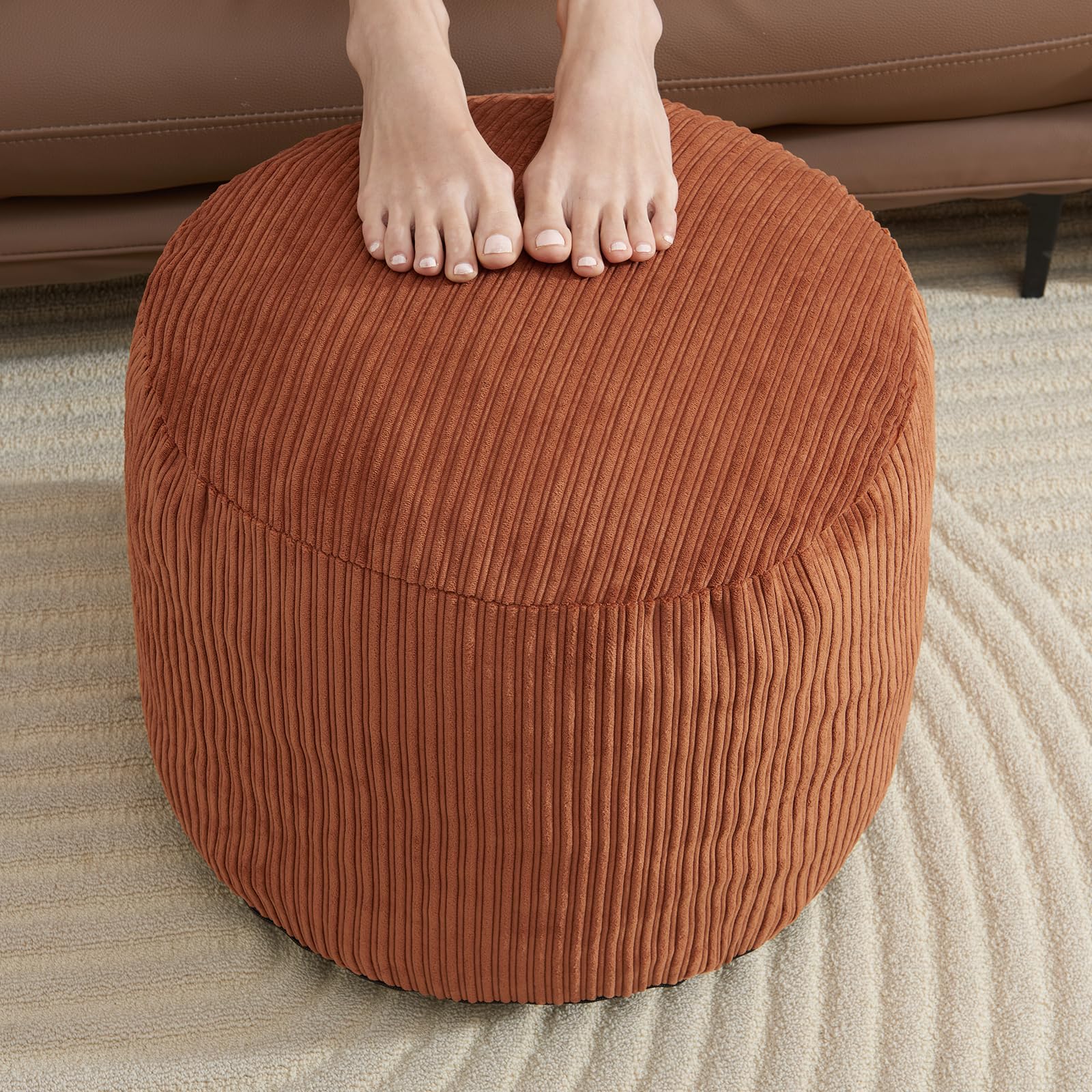Photo 1 of WSOFRLAC Pouf Ottoman Foot Stools Ottoman with Foam Small Corduroy Ottomans for Living Room Ottomans Pouf 20x15 Floor Poufs Foot Rest for Office Chair Orange Foot Stool Small