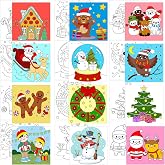 Yeaqee 12 Pcs Christmas Pre Drawn Canvas Painting Stretched Cartoon Canvas 8 x 8 Inch Christmas Trees Santa Snowman Gingerbread Men DIY Craft Art Supplies Xmas Party Birthday Gift for Boy Girl Adult