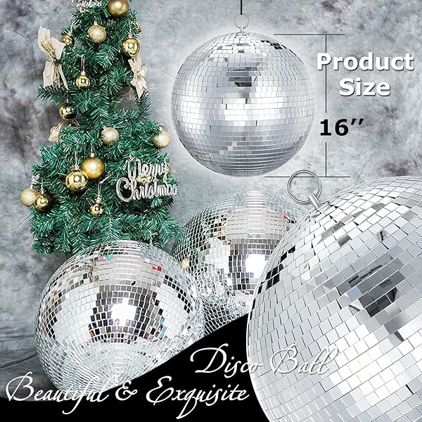 YOUDEPOT 16-INCH LARGE DISCO BALL – BIG HANGING MIRROR BALL DISCO BALL DECOR FOR DISCO PARTY DECORATIONS, WEDDINGS, EVENTS, DISCO CHRISTMAS DECOR, AND HOME CELEBRATION