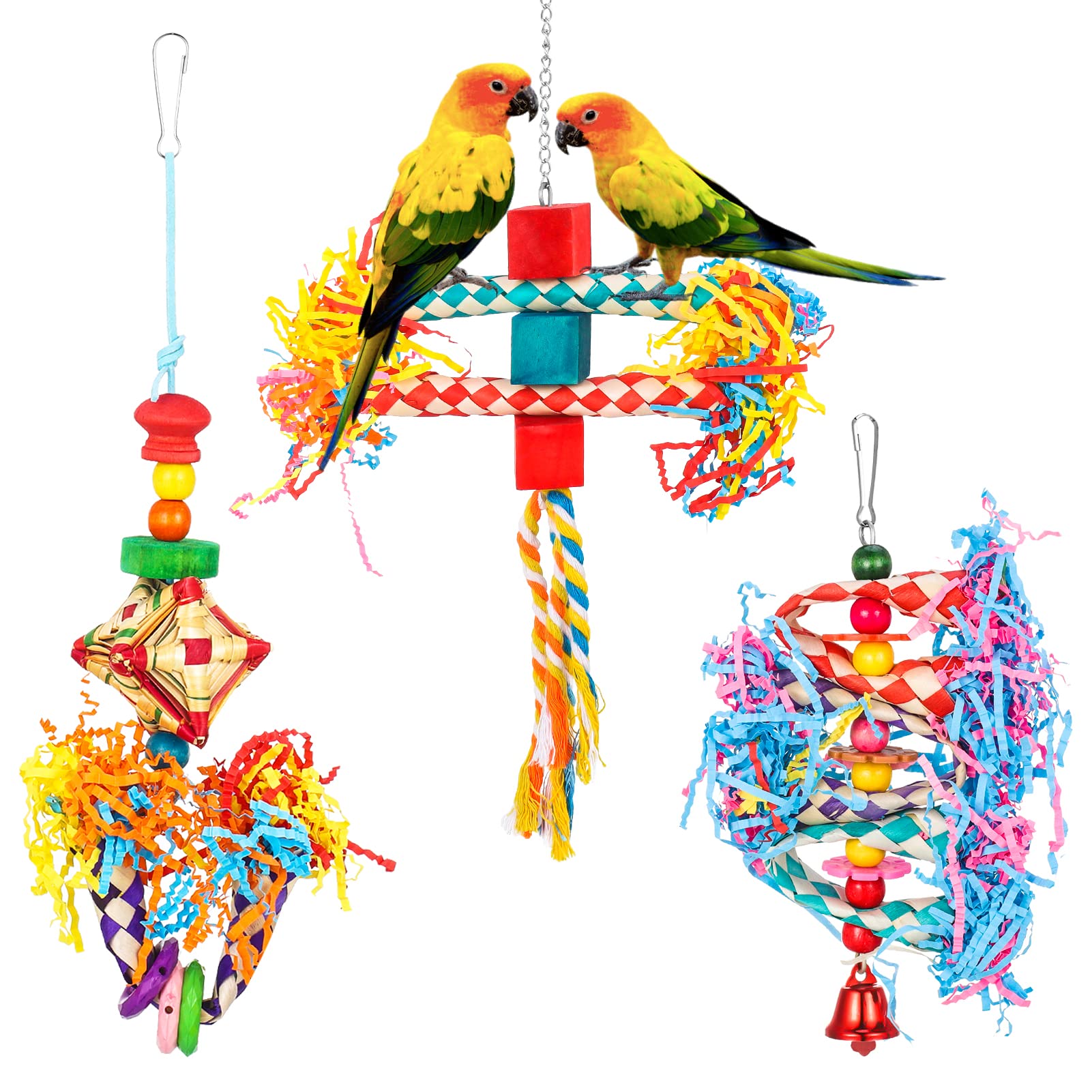 AKlamater 3 Pack Toy Budgies Shredding Bird Parrots Chewing Foraging Shredder Toys for Small Parakeets, Cockatiels, Budgies, Love Birds, Finches