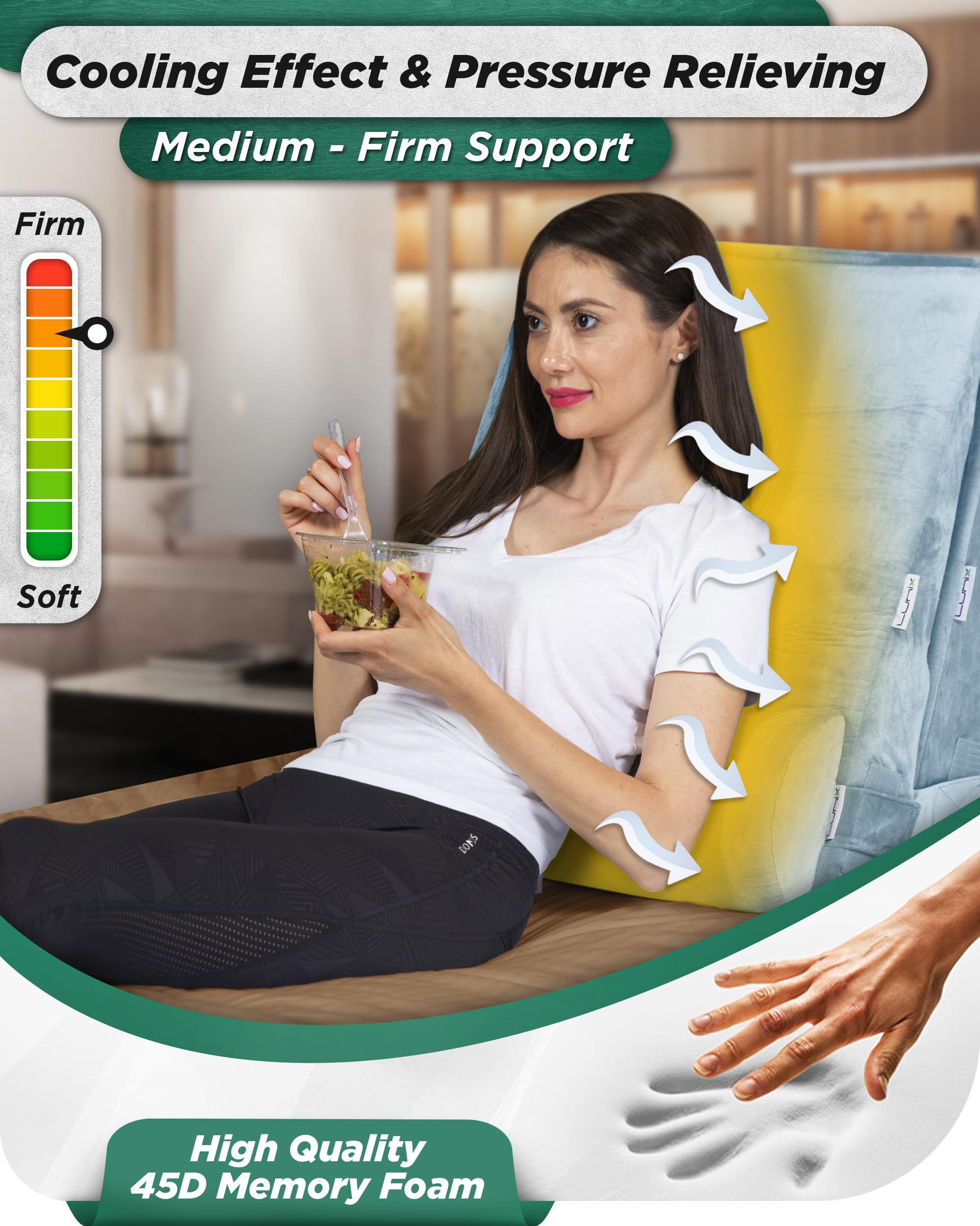 Lunix 5pcs Orthopedic Bed Wedge Pillow Set, Post Surgery Memory Foam for Back, Leg, and Knee Pain Relief, Adjustable Sitting Pillow for Sleeping, Acid Reflux, and GERD, with Hot Cold Pack, Gray