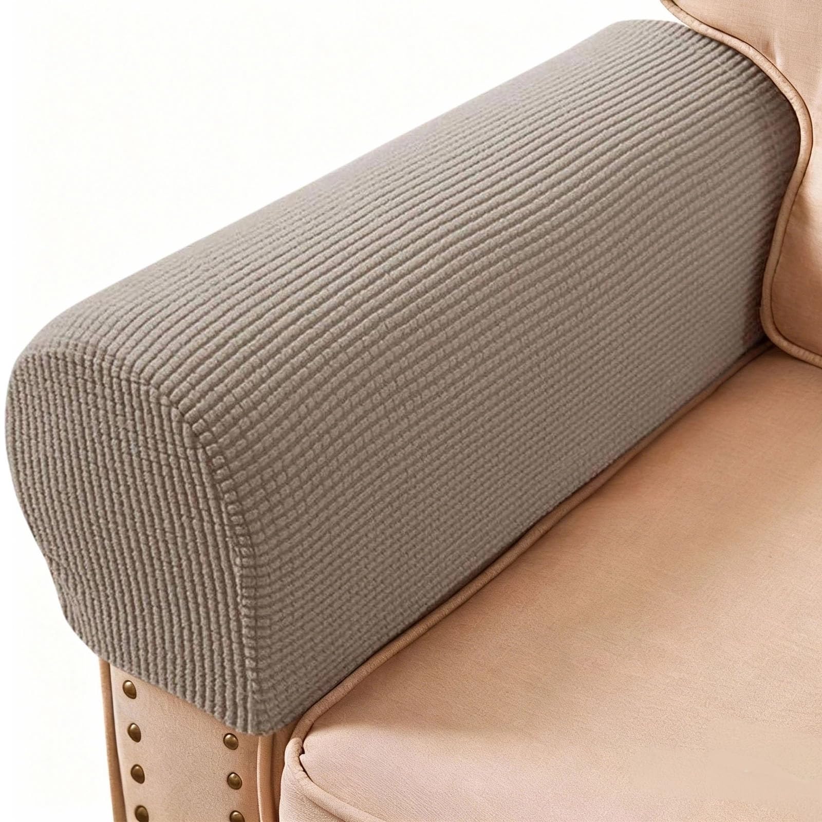 PBIEHSR Arm Rest Covers, Stretch Armchair Couch Armrest Chair Covers for Furniture Protector, Anti-Slip Sofa Chair Arm Caps Spandex Polyester Slipcovers, Set of 2 (Sand)