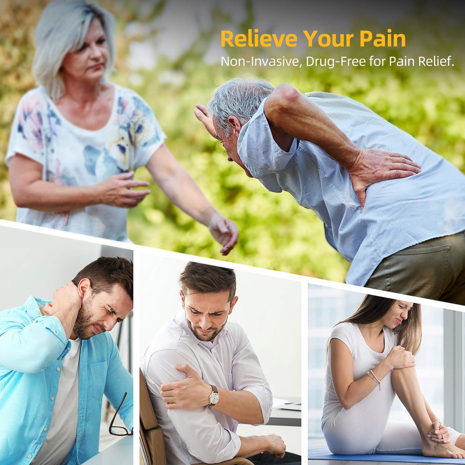 POHAKU 4 Outputs TENS Unit Muscle Stimulator for Pain Relief, Rechargeable TENS EMS Machine of Electric Stimulator Physical Therapy with 24 Modes, 10 Electrode Pads and Large LCD Screen: Health & Personal Care