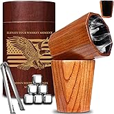 Original Charred Wooden Bourbon Glass, 2 Pack, 8oz Handcrafted | Whiskey Glasses for Men | Unique Unbreakable Old Fashioned | Whiskey Gifts for Men, Dad, Husband or Bourbon Lovers