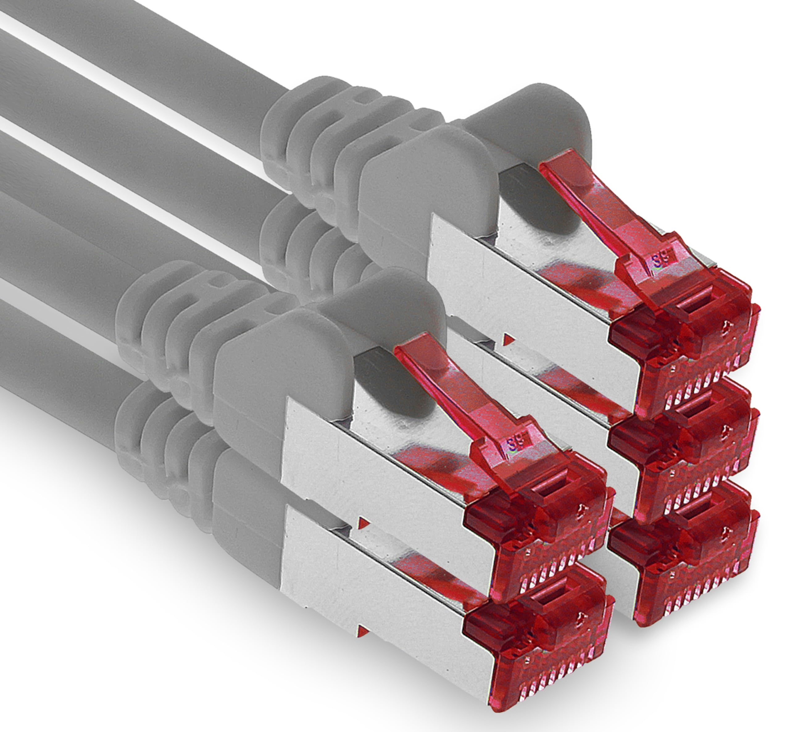 1aTTack.de - 5x 10m CAT6 patch cable S/FTP PIMF shielding CAT.6 RJ45 network cable Ethernet cable DSL LAN router switch modem patch panel - gray - 5 pieces