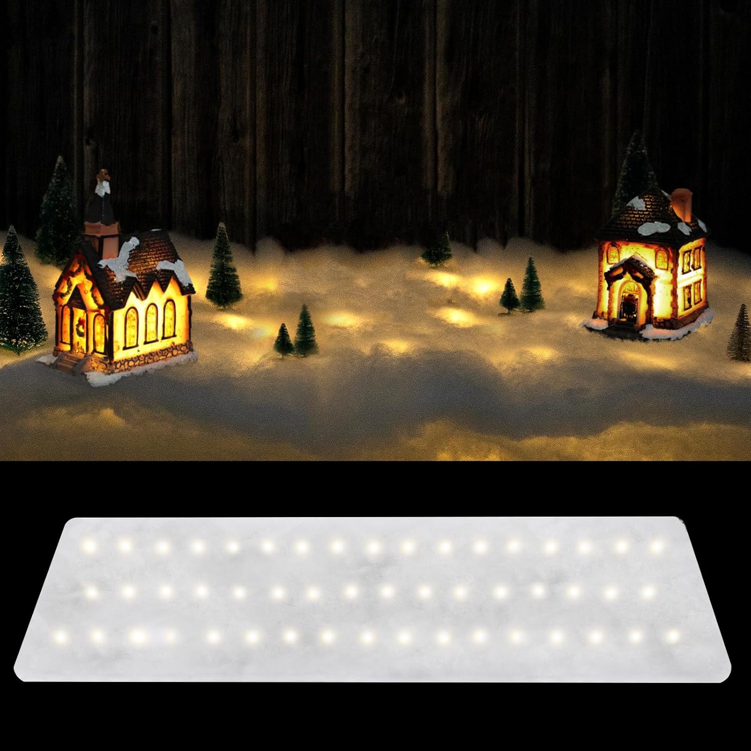 Artificial Snow - LED Fake Snow Blanket, Fluffy Christmas Faux Snow Sheet, Battery Operated Artificial Snow Roll Snow Table Runner for Crafts Christmas Village Display Photo Prop Closet Window, 5.2' x 17.7''