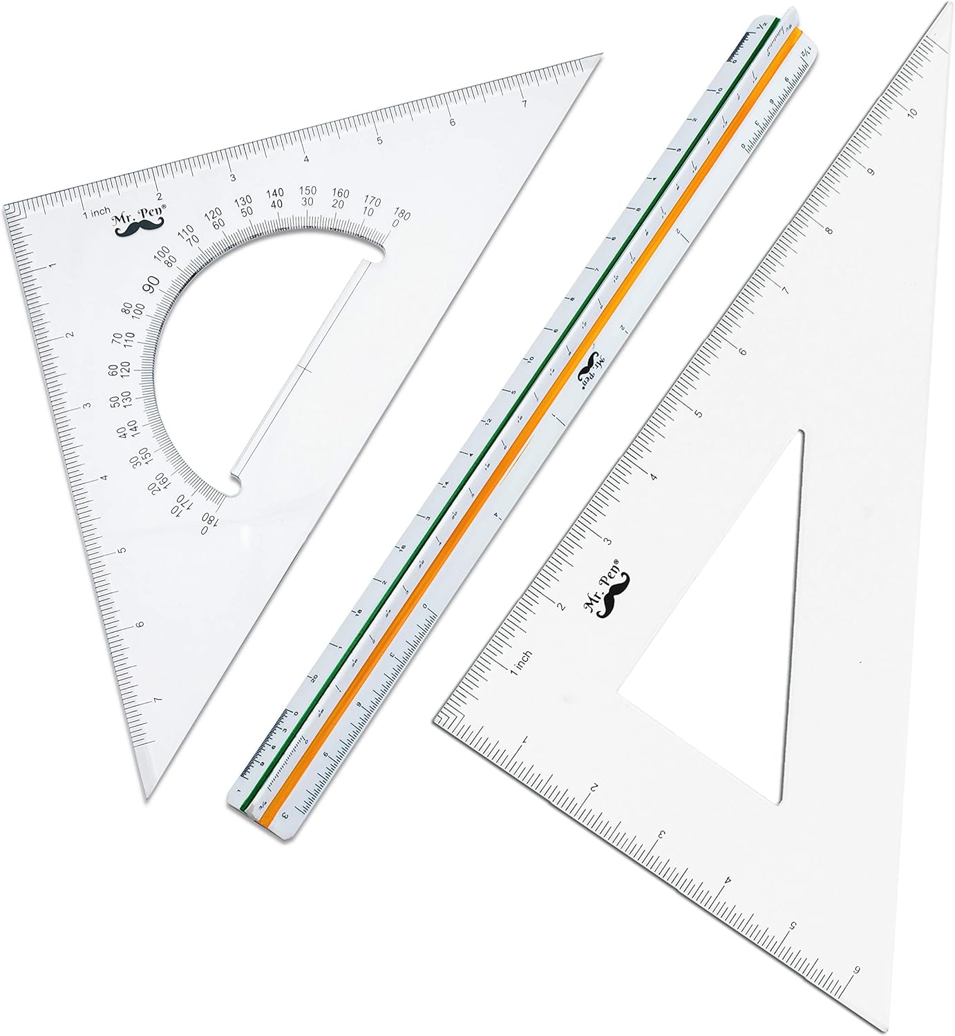 Mr. Pen Architectural Triangular Ruler Set with 12 Inch Triangular Scale, 11 Inch 30/60 and 8 Inch 45/90 Triangles : Office Products