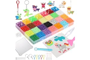 CNYIFS Fuse Beads Non-Iron Kit Over 3200 Beads 28 Colors Makes Creations with No Heat Mega Bead Refill and Accessories