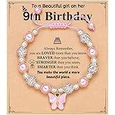 Kidbbi Happy 8th/9th/10th Birthday Gift for Girls – Pink Beaded Butterfly Bracelet for Daughter, Granddaughter, Niece or Best Friend