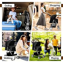 Azaeahom Pet Stroller 4 Wheels Dog Cat Stroller for