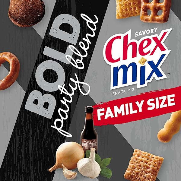 CHEX MIX BOLD PARTY BLEND SAVORY SNACK MIX, SNACKS, FAMILY SIZE, 13.5 OZ