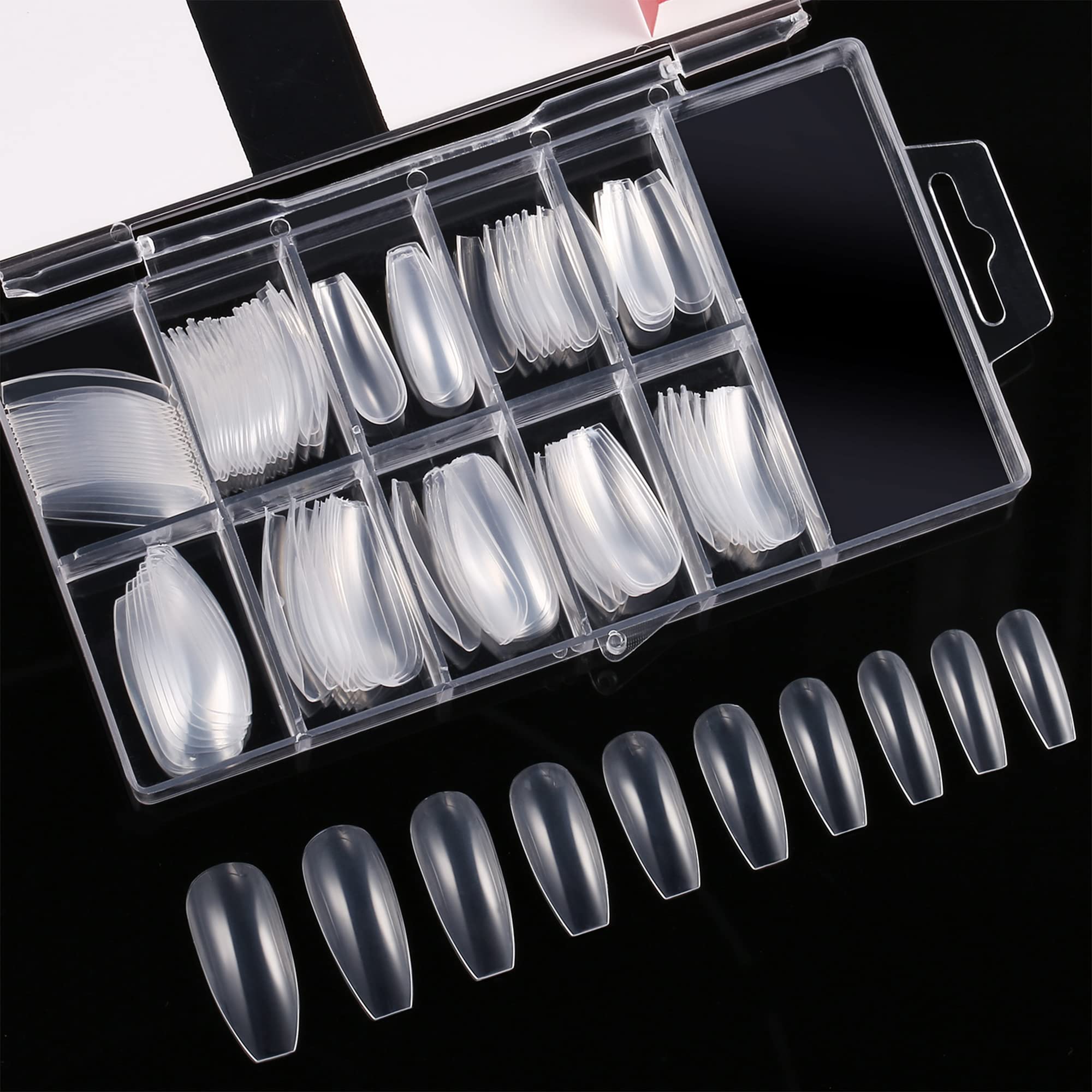 120 Pieces Acrylic Nail Tips Fake Coffin Nail Full Cover Ballerina Shape Nails 10 Sizes Women Artificial False Nail in Clear Box (Clear)