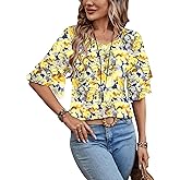 Womens Top Ruffle T Shirts Short Sleeve Blouses V Neck Tee Bell Sleeve Fall Spring Summer Fashion Clothes Cute Tunic