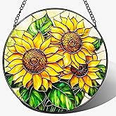 Sunflower Stained Glass Suncatcher, 8 Inch Sun Catchers Indoor Window, Stained Glass Window Hanging, Windows Dedor and Christmas, Mother's Day, Birthday, Gifts for Women Mom, Idea Gift, Gift Exchange