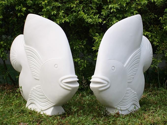 Large Garden Statues Art Pair of White Fish Sculptures Amazon.co.uk Garden & Outdoors
