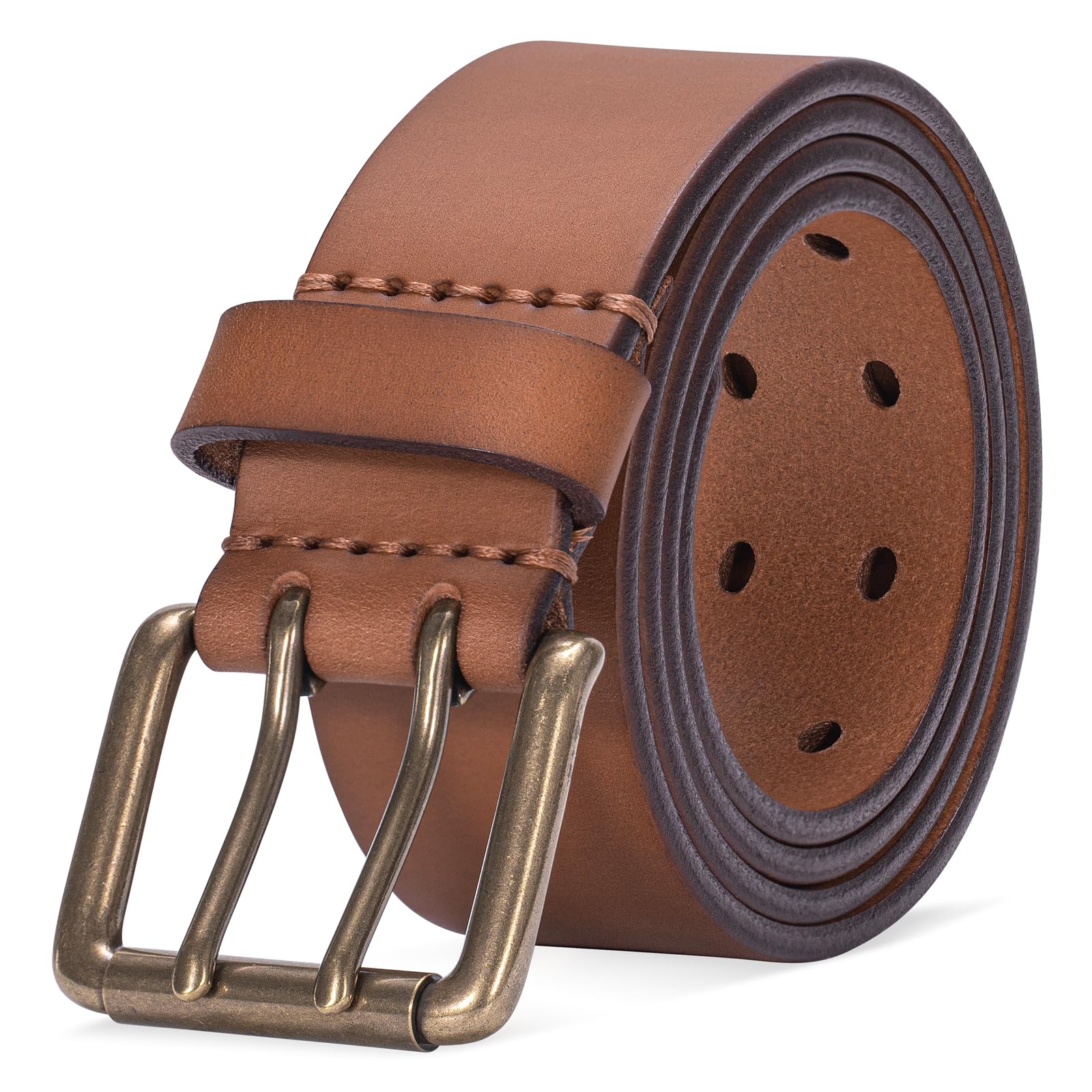 wolksprong Thicken Full Grain Leather Mens Belt Heavy Duty Work Belt High Hardness Buckle Packed In Gift Box Image