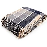 Arus Acrylic Highlands Collection Queen Size Tartan Plaid Design Throw Blanket Blue, 60x80 inches