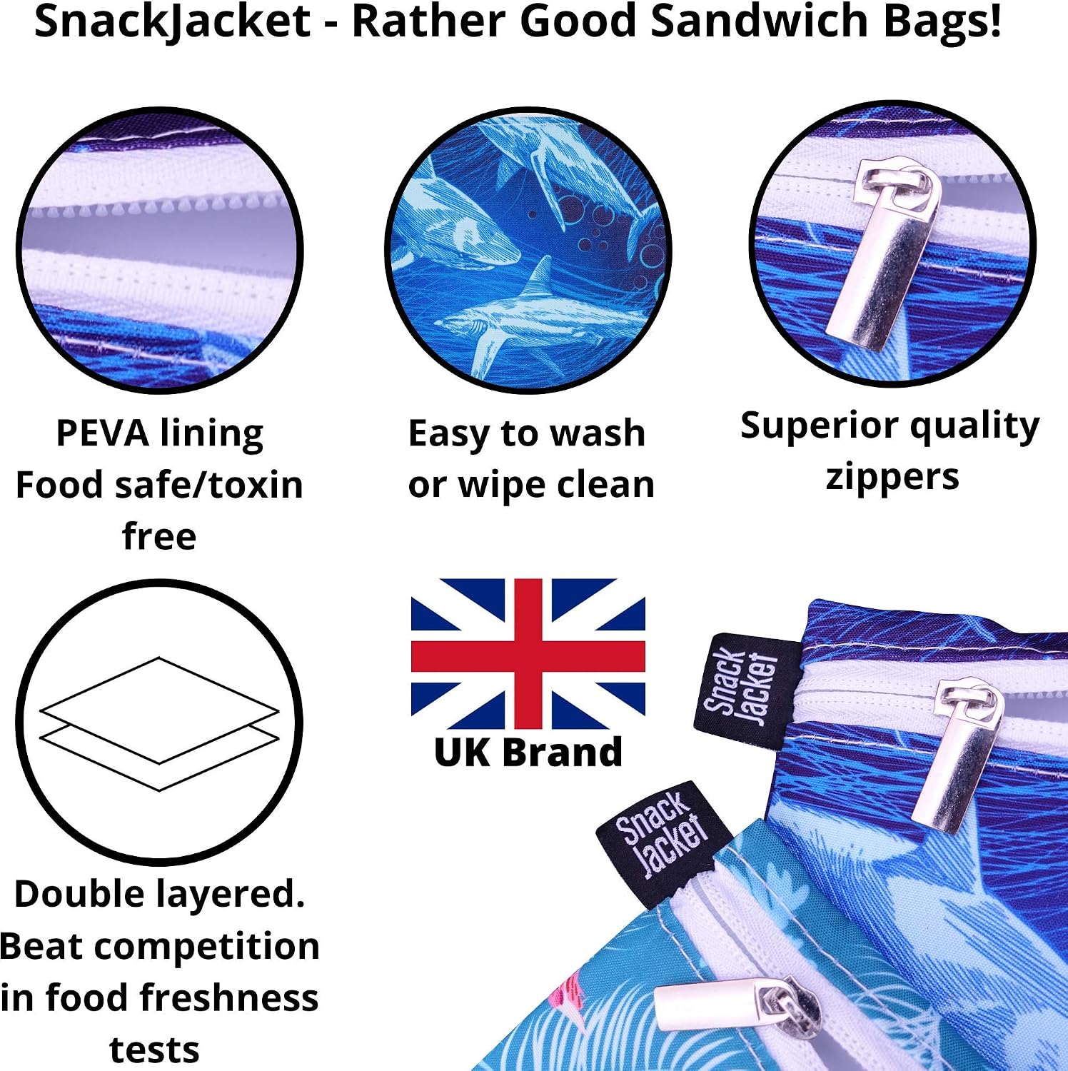 Reusable Sandwich & Snack Bags - by SnackJacket, Flamingos - Image 3