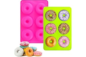 Tbestmax Silicone Donut Mold for 6 Doughnuts, Set of 2 Food Grade Silicone Pan for Baking Colorful, Heat Resistant and Microw