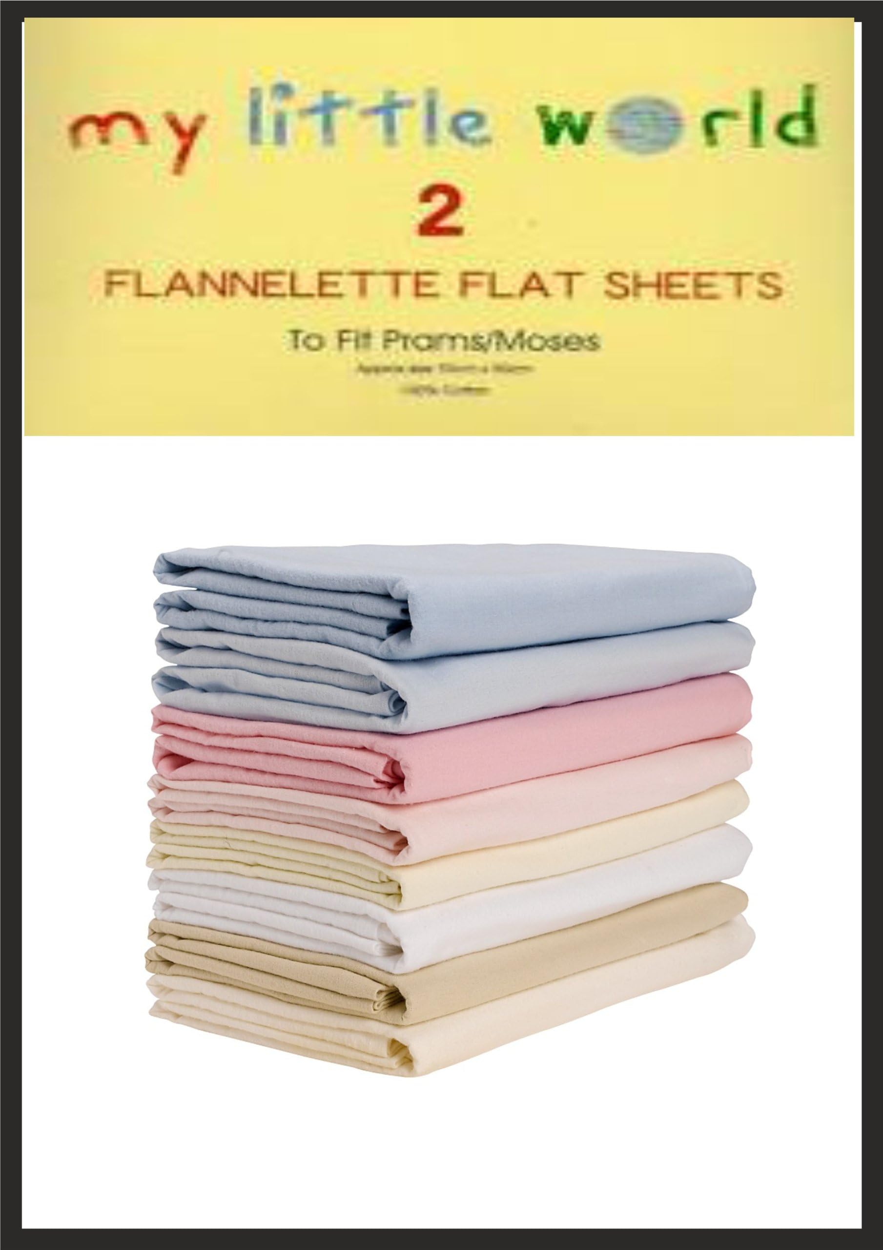 My Little World Pram/Moses Basket White Flannelette Flat Sheets Baby Nursery Bedding Soft Touch Pack of 2 100% Cotton