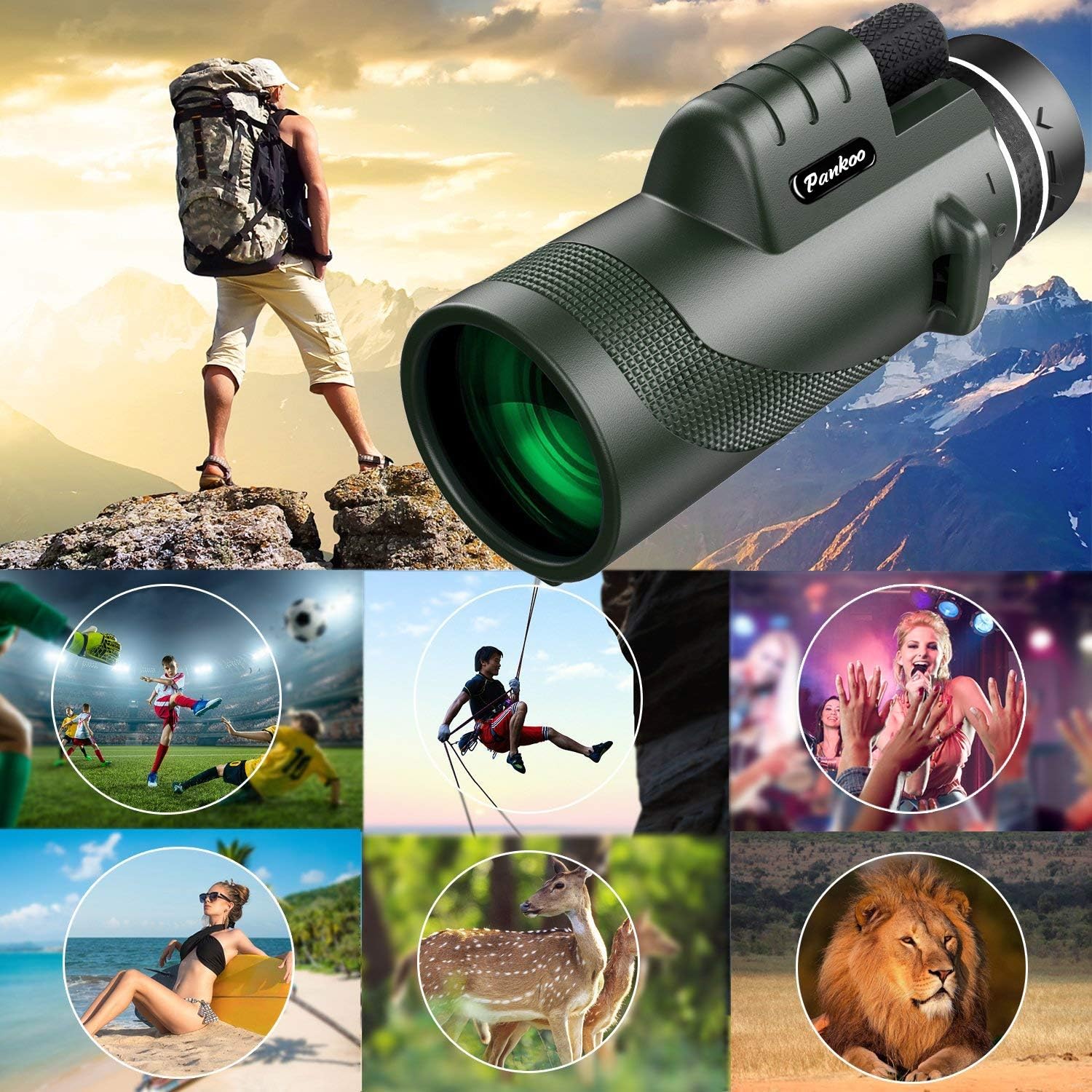 Pankoo 40X60 Monocular Telescope for Smartphone with Phone Adapter and Tripod High Power Monocular Scope for Bird Watching Hunting Traveling Concert Low Night Vision Monoculars for Adults and Kids : Camera & Photo
