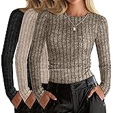 Oakgarden 3 Pack Women's Ribbed Sweaters Long Sleeve Crew Neck Fitted Tops Lightweight Pullover Sweater Thermal Undershirts