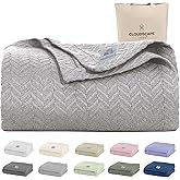 Cloud Scape Linen 100% Cotton Blanket 92x92 Charcoal Grey - Cozy Herringbone Weave, Fits Up to for Full Size Beds, Breathable Softness, All-Season Warmth, Winter Blanket, for Women