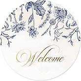 Mobiusea Creation Vintage Blue Floral Welcome Stickers | 2x2 Inch Welcome Gift Tags with Gold Foil | 60pcs Waterproof Gift Bag Stickers for Weddings, Bridal Showers, Baby Showers