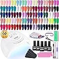 JODSONE Gel Nail Polish Kit 60 PCS with U V Light Soak off Base Top Coat 55 Shine Colors Gel Nail Kit Bright and Dark Brown Wine Red Series Manicure Set for Women and Girls