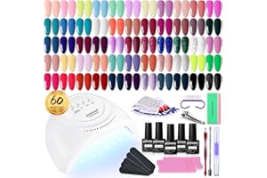 JODSONE Gel Nail Polish Kit 60 PCS with U V Light Soak off Base Top Coat 55 Shine Colors Gel Nail Kit Bright and Dark Brown Wine Red Series Manicure Set for Women and Girls