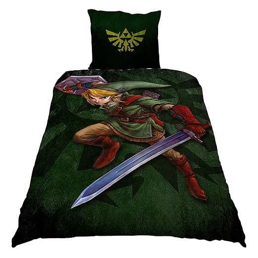 Elbenwald Zelda Wende Bettwäsche Link Logo 2tlg 80x80cm 135x200cm Nintendo Baumwolle grün