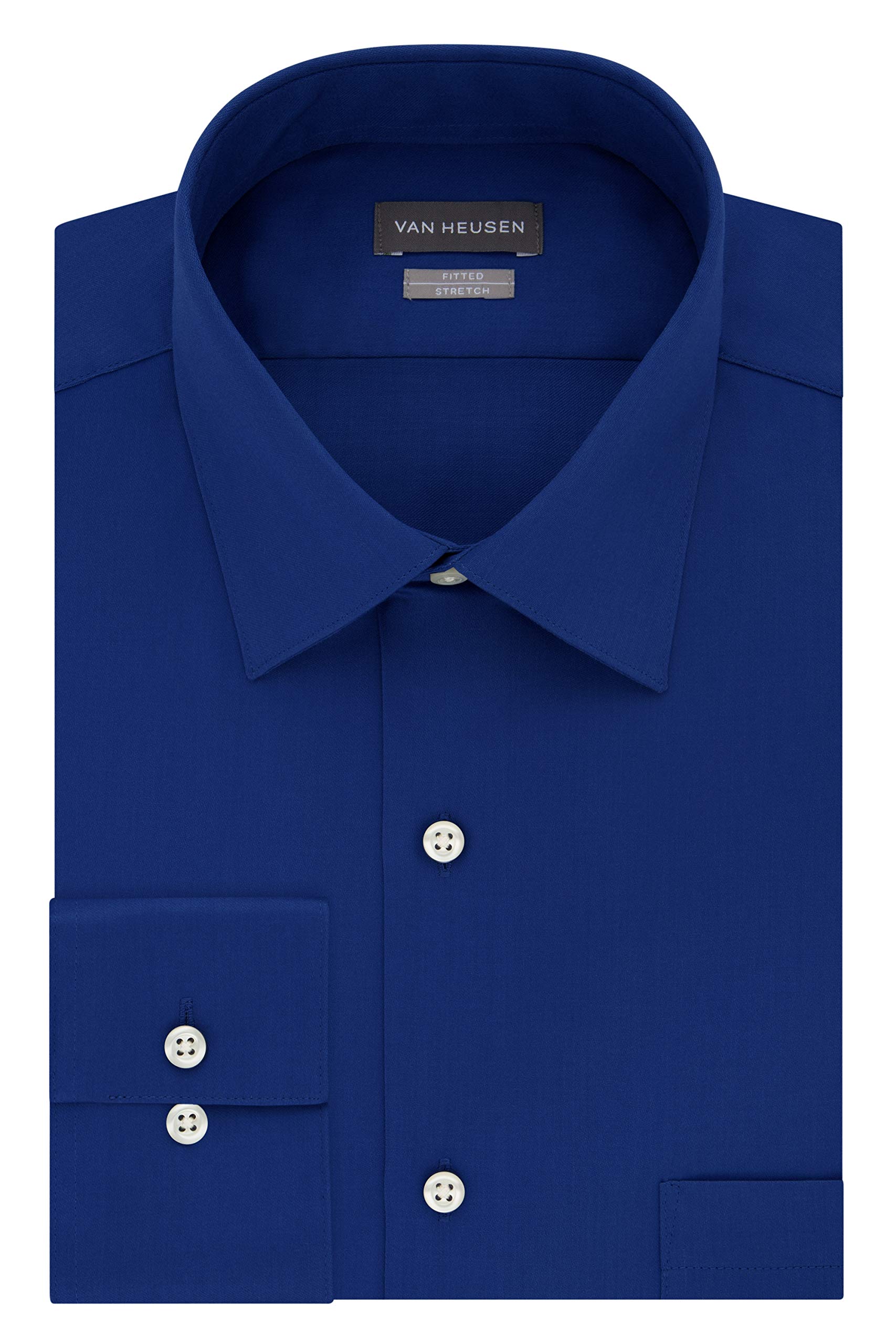 Van Heusen Men's Dress Shirts Fitted Lux Sateen Stretch Solid Spread Collar