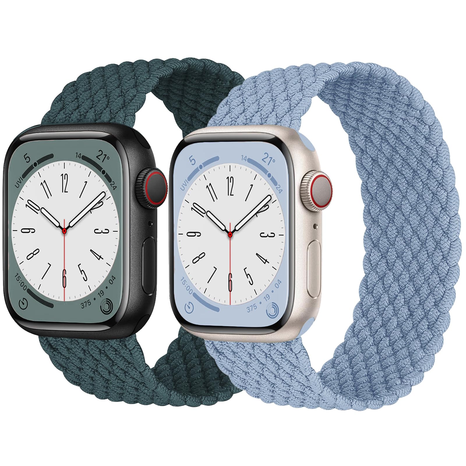 Photo 1 of 2 Pack Braided Solo Loop For Apple Watch Band 40mm 41mm 42mm 44m 45mm 46mm 38mm 49mm Ultra 2 Women men, Stretchy Woven Nylon Elastic scrunchie Strap Wristbands For iWatch Series 10/9/8/7/6/SE/5/4/3