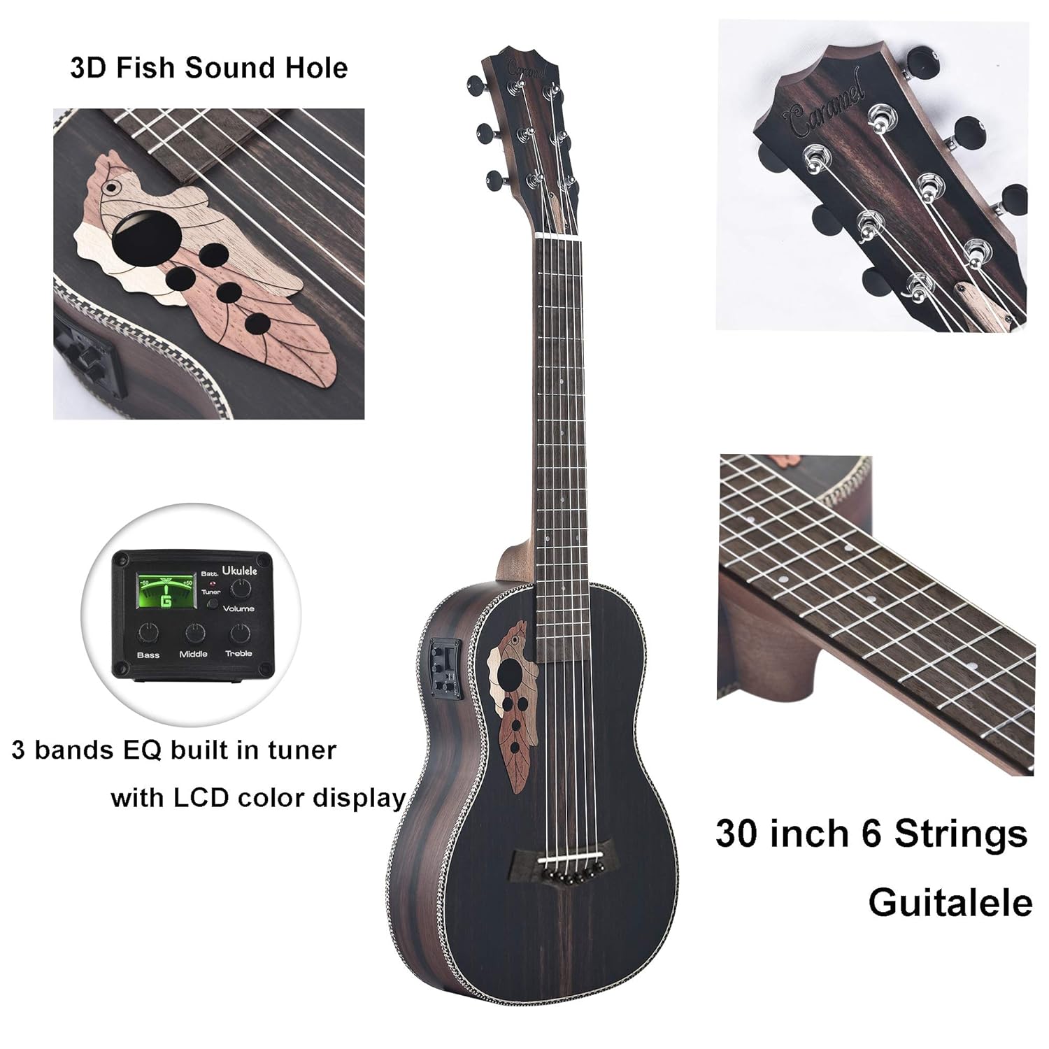 Caramel 6 Strings CB904G Ebony Acoustic Electric Ukulele Guitalele With