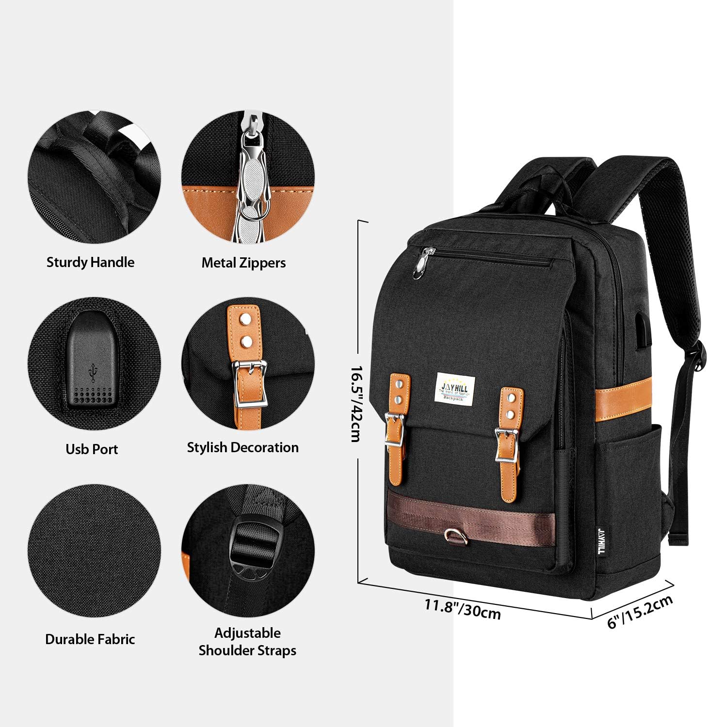 Vintage Laptop Backpack for Men, USB Charging Port 15.6 Inch Laptop