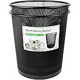 Greenco Small Trash Cans for Home or Office, 2-Pack, 4.5 Gallon Black Mesh Round Trash Cans - Desk Trash Can - Lightweight, S