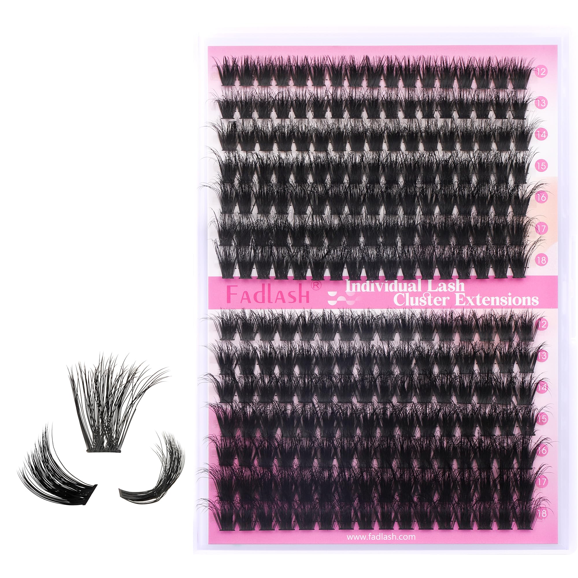 FADLASH 80D+100D 0.07mm D Curl 12-18mm Large Tray Wispy Russian 3D Fluffy Cluster Lashes DIY Eyelash Extensions — image 1